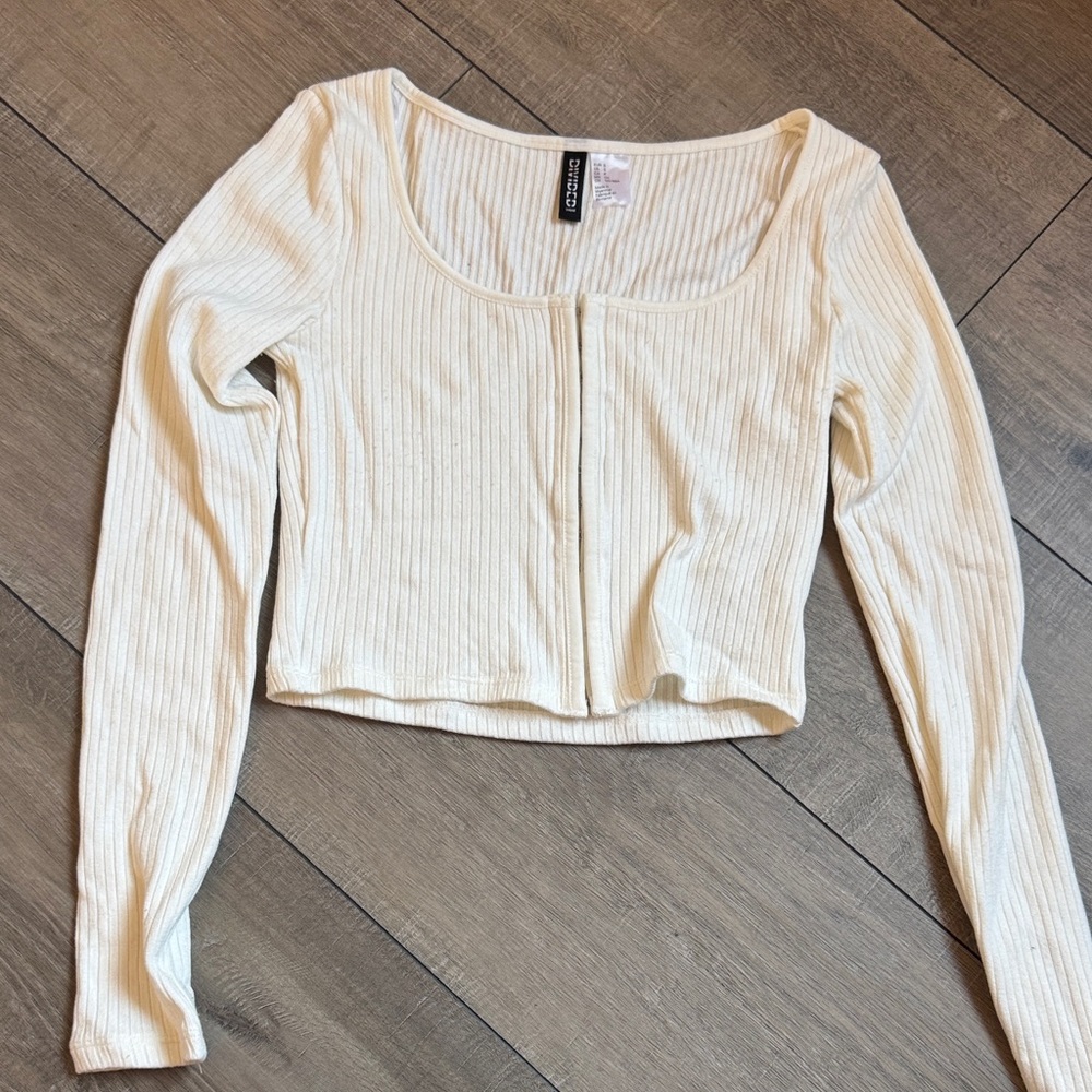 Fashion Nova Cream Ribbed Blouse